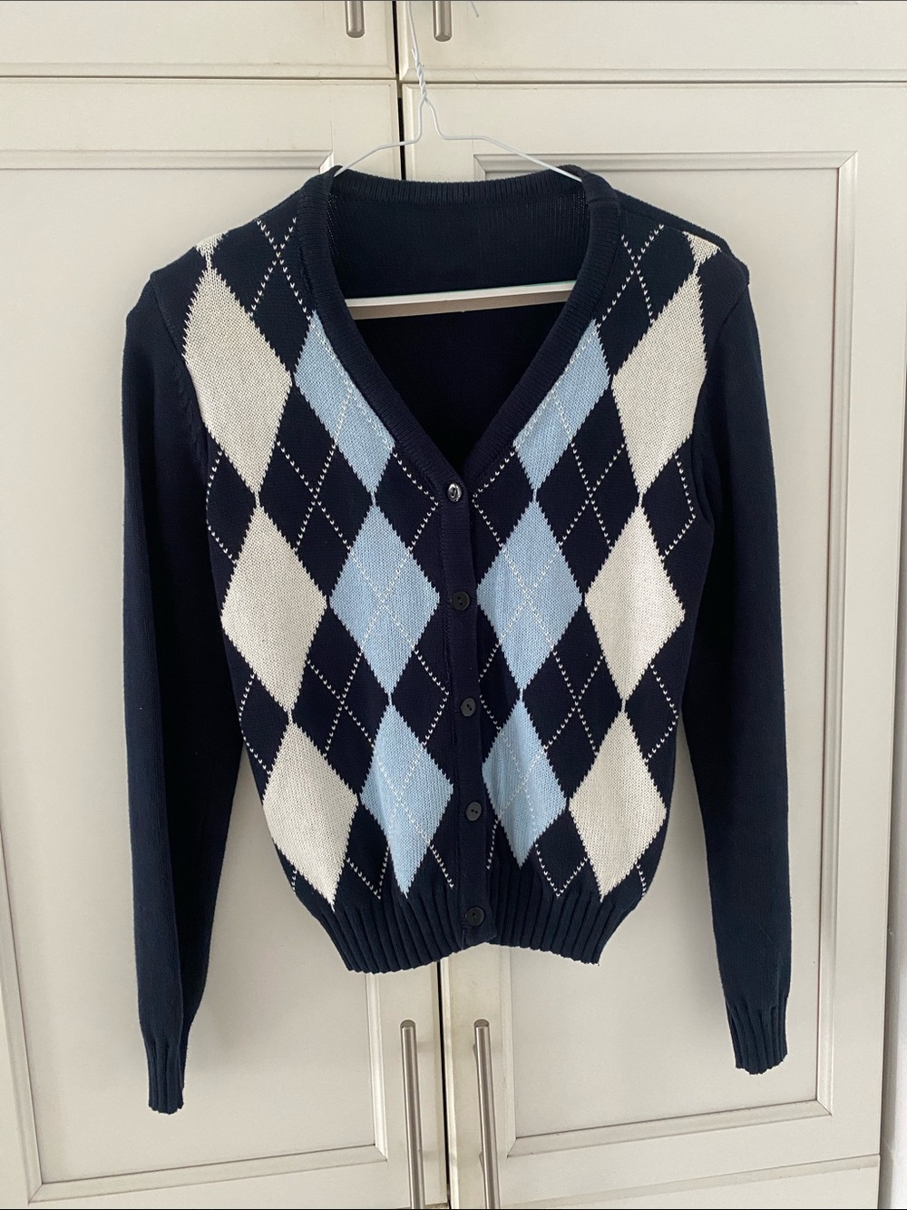 Navy V-Neck Button Cardigan Sweater